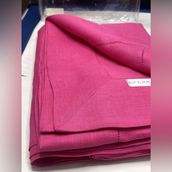SFERRA Festival 902 Linen Oblong Hemstitched Tablecloth 66x86" , Raspberry - Picture 2 of 6